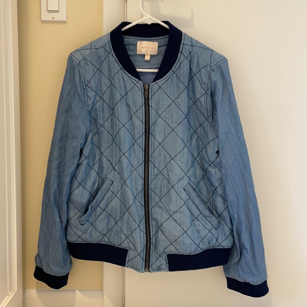 Blue Demin Style Bomber Jacket